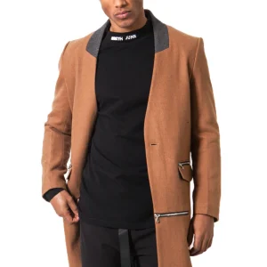 Manteau laine zips camel