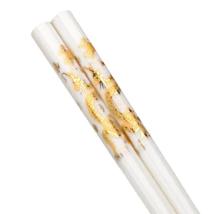 Baguettes Chinoises Blanches en Porcelaine Motif Dragon