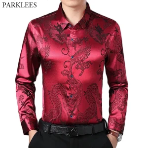 Chemises Chinoises Hommes Soie Dragon Longues