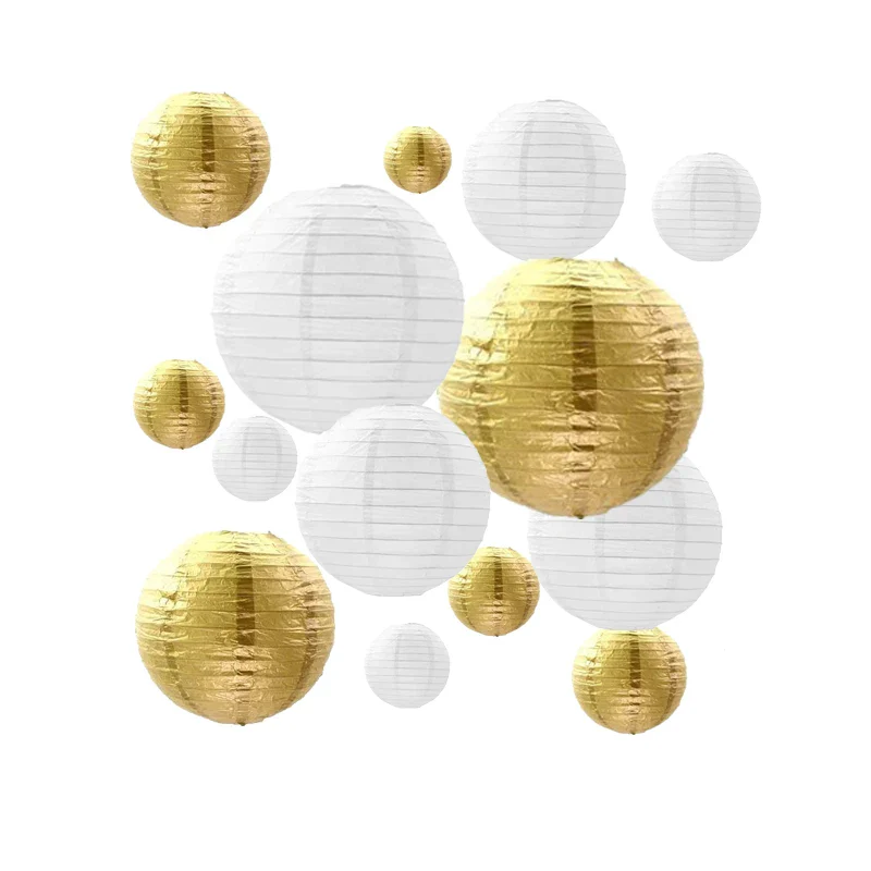 Lanterne Chinoise Papier Or Et Blanc – Image 7