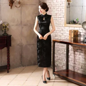 Robe Chinoise Velours Sans Manches