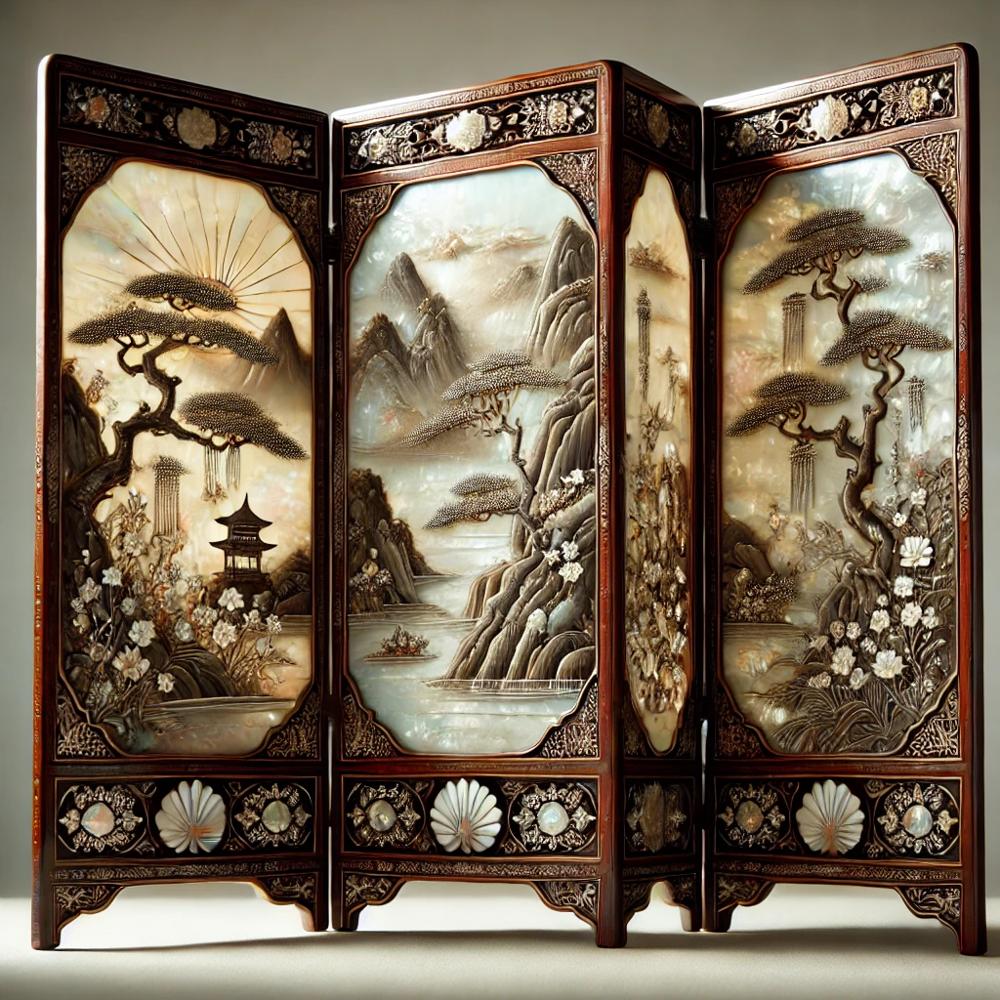 Paravent Chinois Laque et Nacre – Image 2