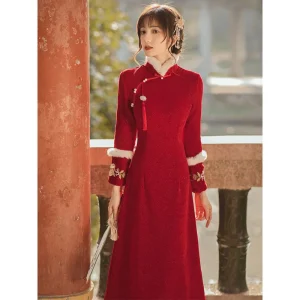 Robe Chinoise Rouge Florale