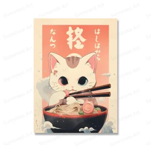 Tableau Chinois Kawaii Chatons Ramen
