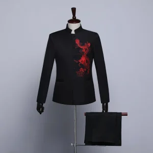 Veste Chinoise Homme Dragon Rouge