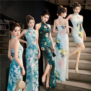 Cheongsam Robe Col Halter Satin