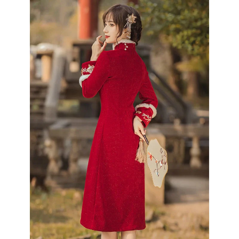 Robe Chinoise Rouge Florale – Image 5