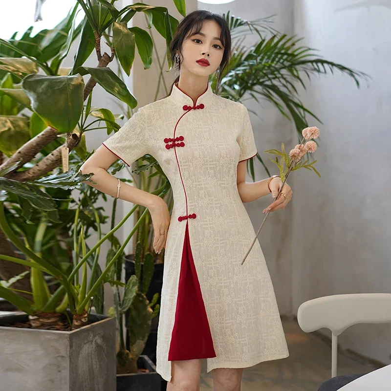 Cheongsam Robe Qipao Col Montant Courtes – Image 4