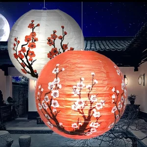 Lampion Chinois Rond Fleurs Prunier