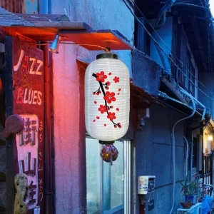 Lampion Chinois Rouge Long En Tissu