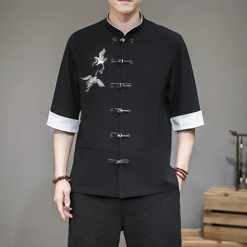 Chemises Chinoises Hommes Col Mandarin – Image 9