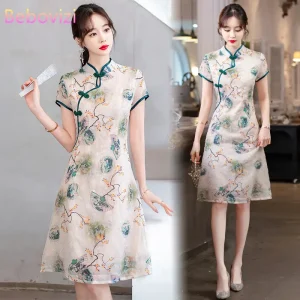 Cheongsam Robe Chic Manches Courtes