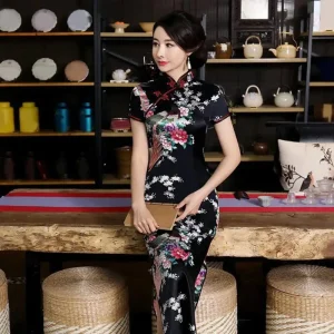 Cheongsam Robe Soirée Broderie Florale