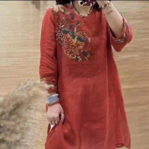 Cheongsam Robe Broderie Chanvre Art