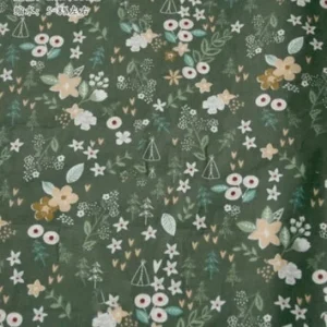 Tissu Chinois Vert Floral Coton Sergé