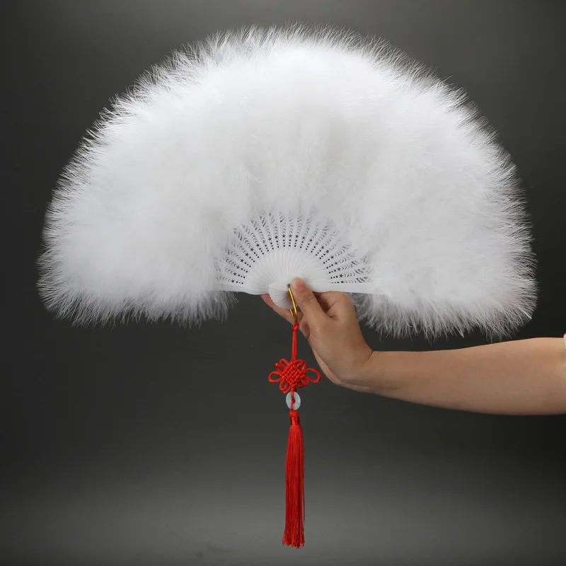 Éventails Chinois Pliant Velours Plumes – Image 2