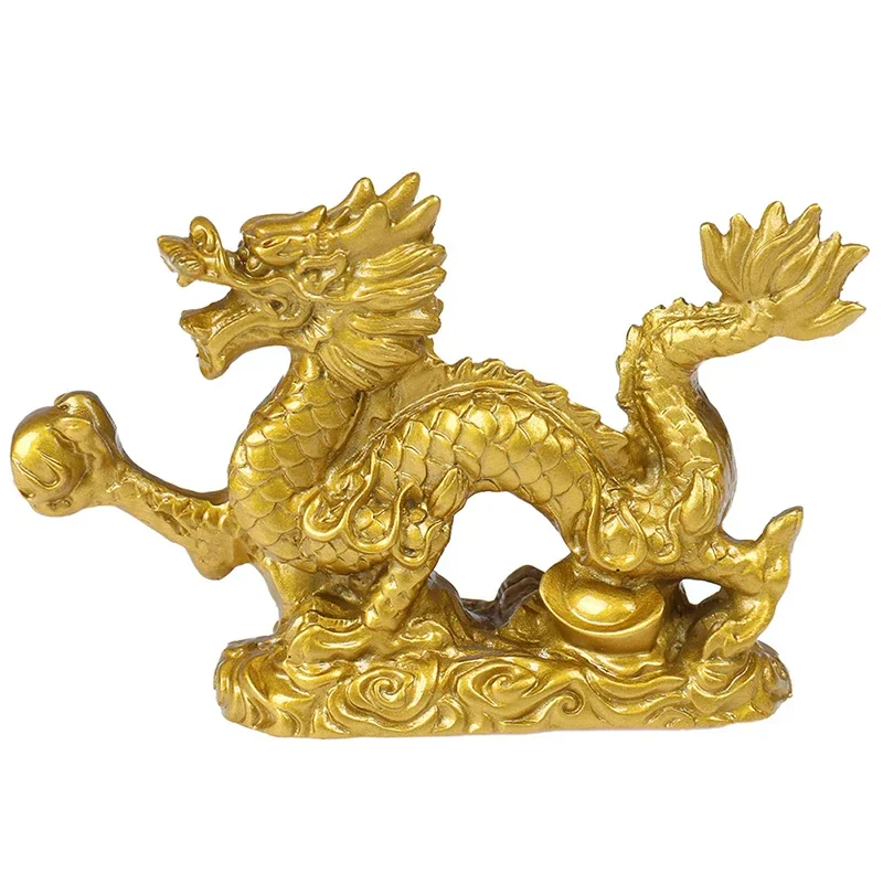 Figurine Chinoise Statue Dragon Doré – Image 3