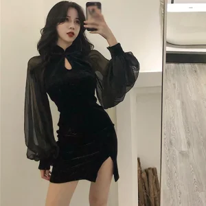 Robe Cheongsam Velours Fendue