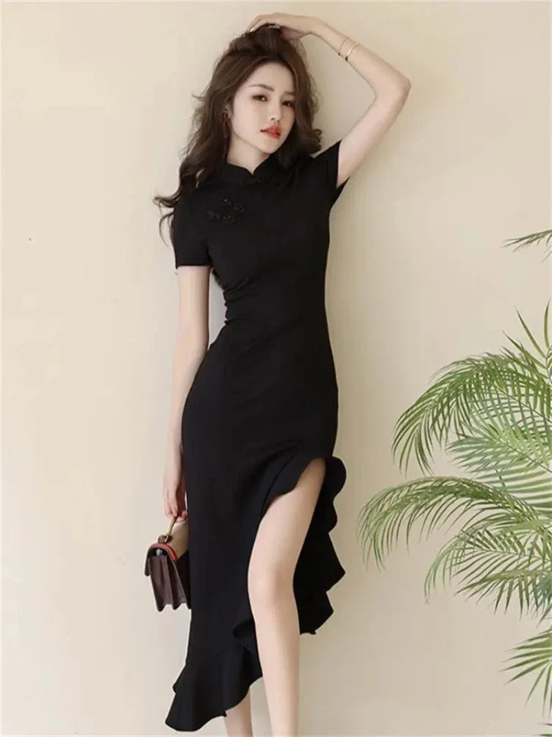 Cheongsam Robe Boucle Fendu Long