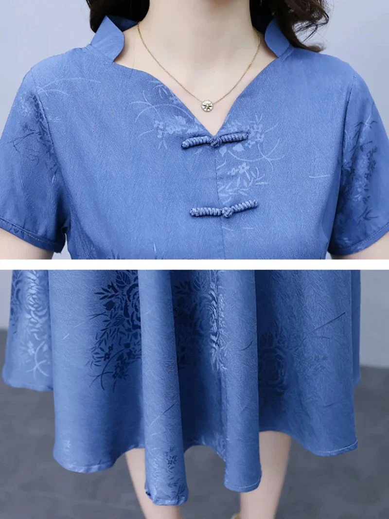 Cheongsam Robe Chinoise Bleu Midi – Image 7
