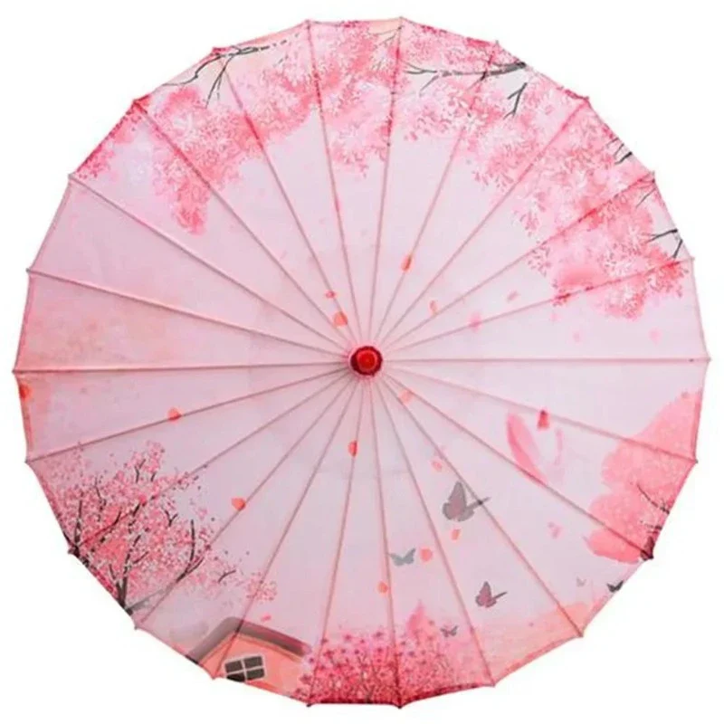 Ombrelle Chinoise Soie Rose à Fleurs – Image 9