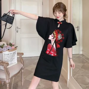 Cheongsam Robe Imprimé Opéra De Pékin