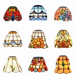 Abat Jour Chinois en Verre Colore Tiffany Fait Main