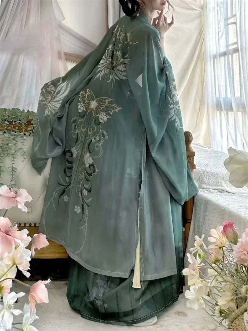 Hanfu Robe Imprimé Vert 3 Pièces – Image 5