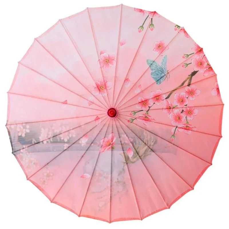 Ombrelle Chinoise Soie Rose à Fleurs – Image 8