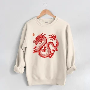 Pull Chinois Dragon Rouge Nouvel An