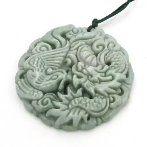 Collier Chinois Dragon Phoenix Jade Blanc