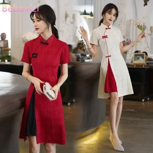 Cheongsam Robe Qipao Col Montant Courtes