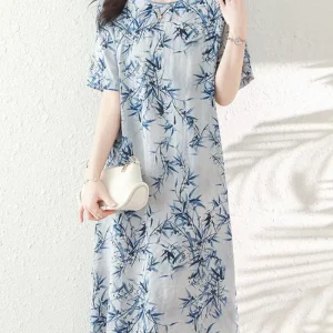 Cheongsam Robe Fleurs Mi-Longue