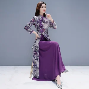 Cheongsam Robe Violette Longue