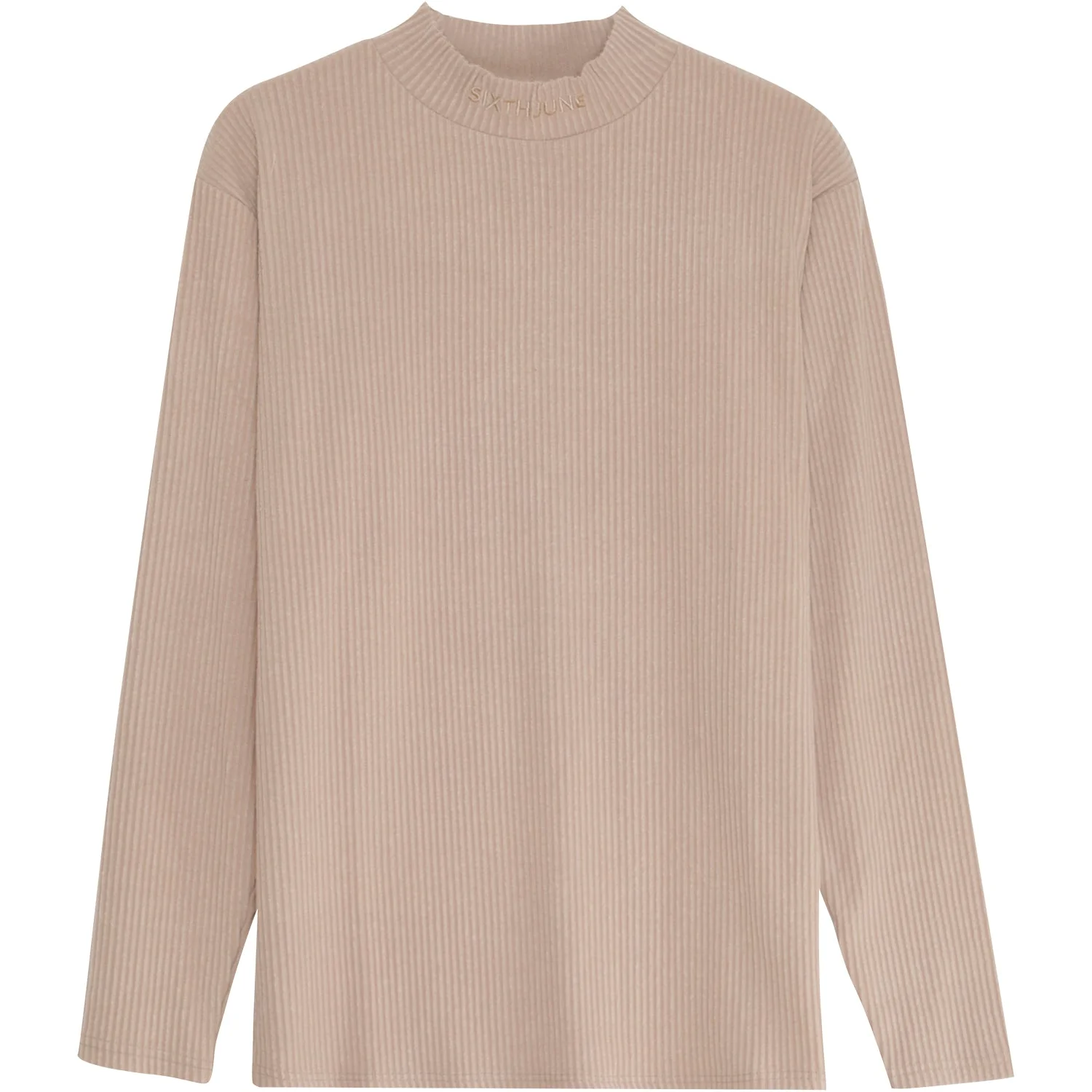 Pull maille côtelé col Beige foncé – Image 6
