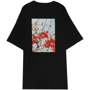 T-shirt manches courtes floral oversize noir