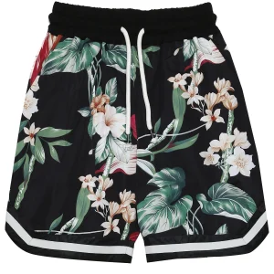 Short à fleurs fluide noir