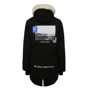 Parka longue fourrure imprimé arrière noir