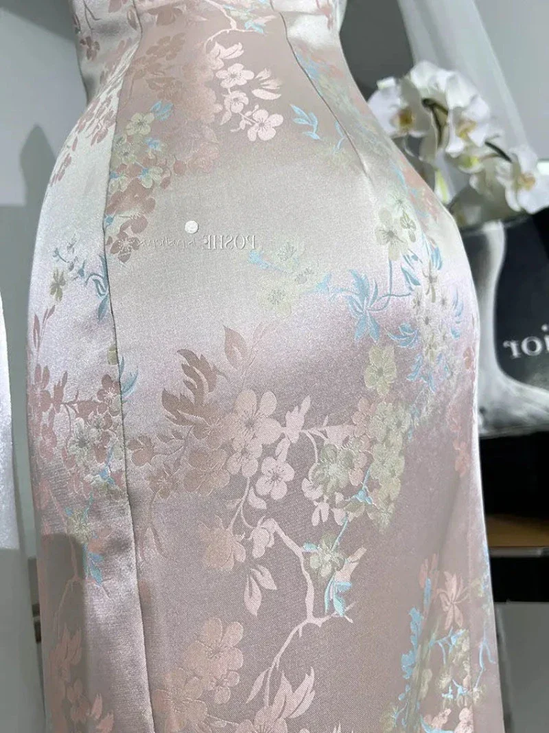 Cheongsam Robe Qipao Rose Avec Fente – Image 7
