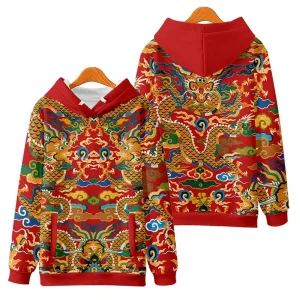 Pull Chinois Rouge Dragon Doré