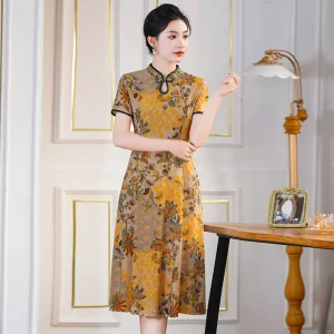 Cheongsam Robe Floral Col Mandarin