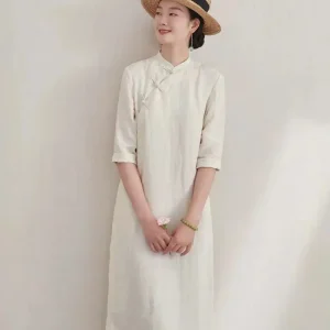 Cheongsam Robe Longue Couleur Unie