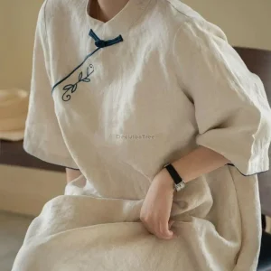 Cheongsam Robe Col Manches Mi-Longues