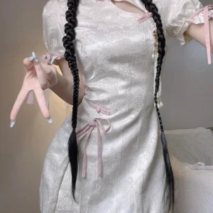 Cheongsam Robe Florale Nœud Bouffantes