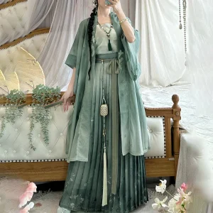 Hanfu Manteau Long Robe Jupe Vert