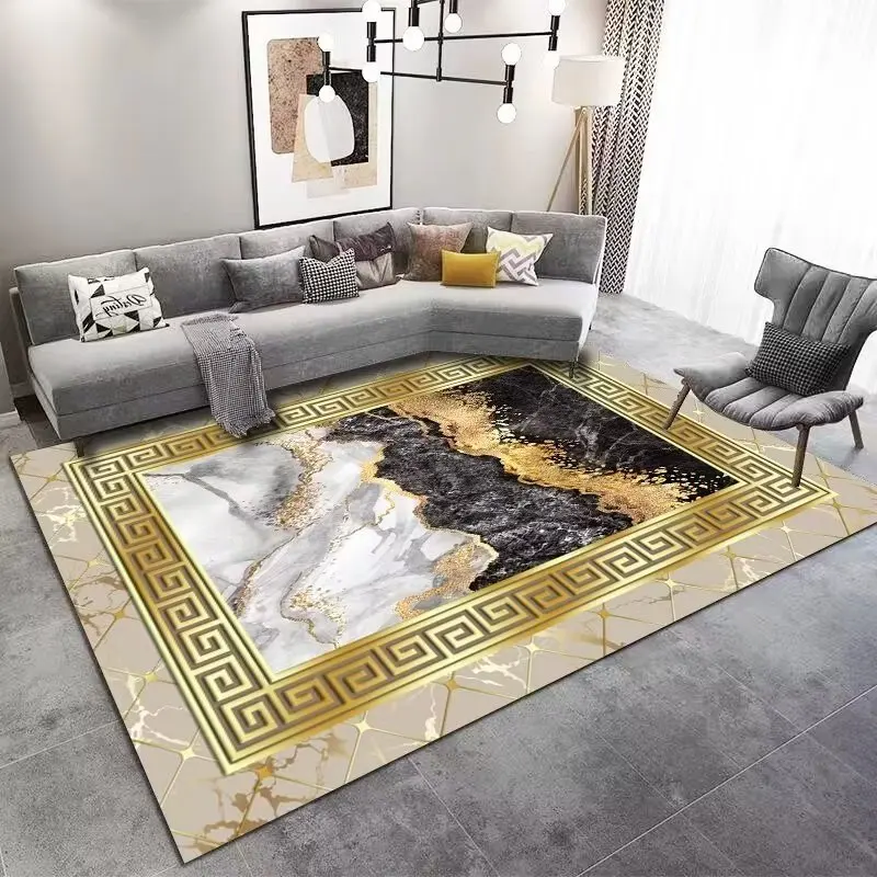 Tapis Chinois Abstrait Doré Luxe – Image 3