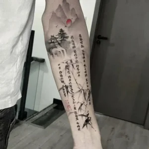 Tatouage Chinois Paysage Herbes