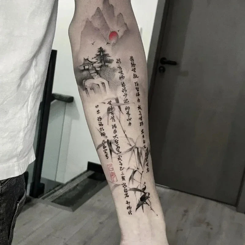 Tatouage Chinois Paysage Herbes