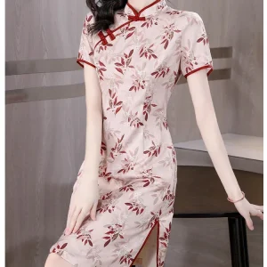 Robe Chinoise Fleurs Roses