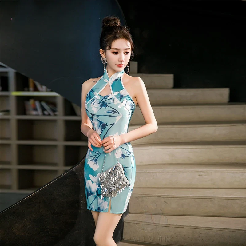 Cheongsam Robe Col Halter Satin – Image 8